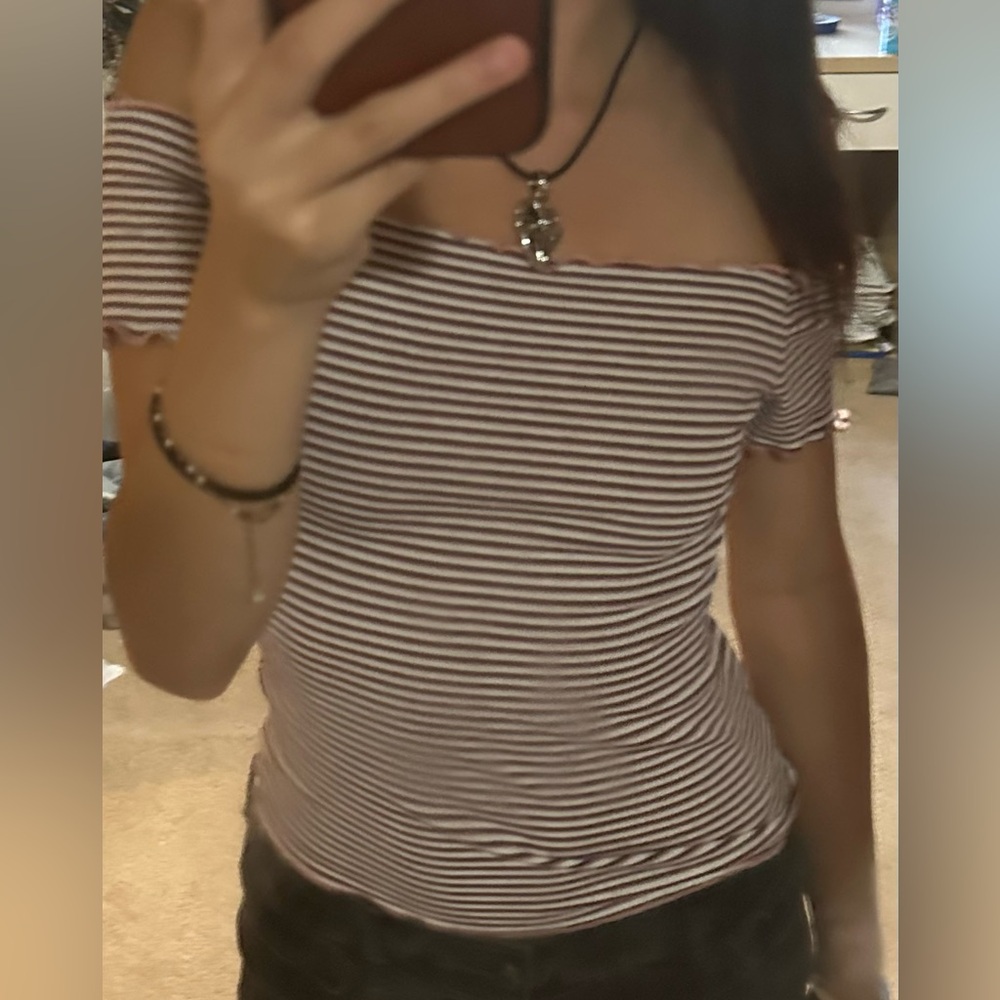 Super cute over the shoulder striped top from Papaya size Medium (never worn!)